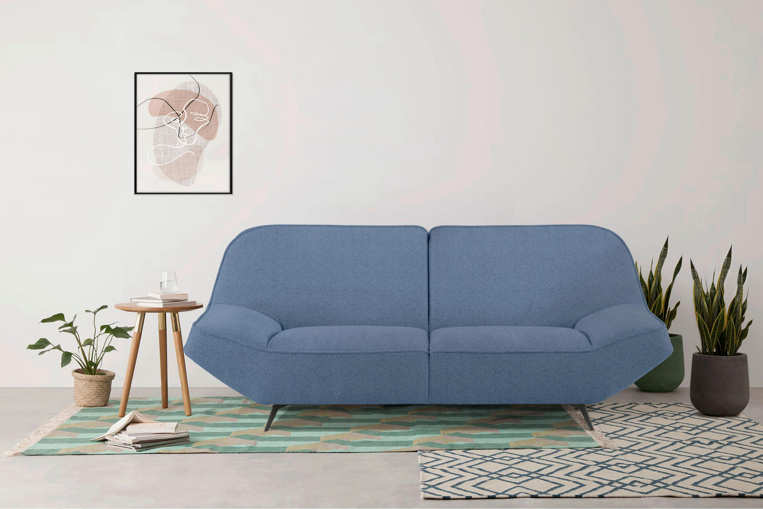 3-SITZER-SOFA Chenille Blau  - Blau, Design, Textil (223/87/96cm) - MID.YOU