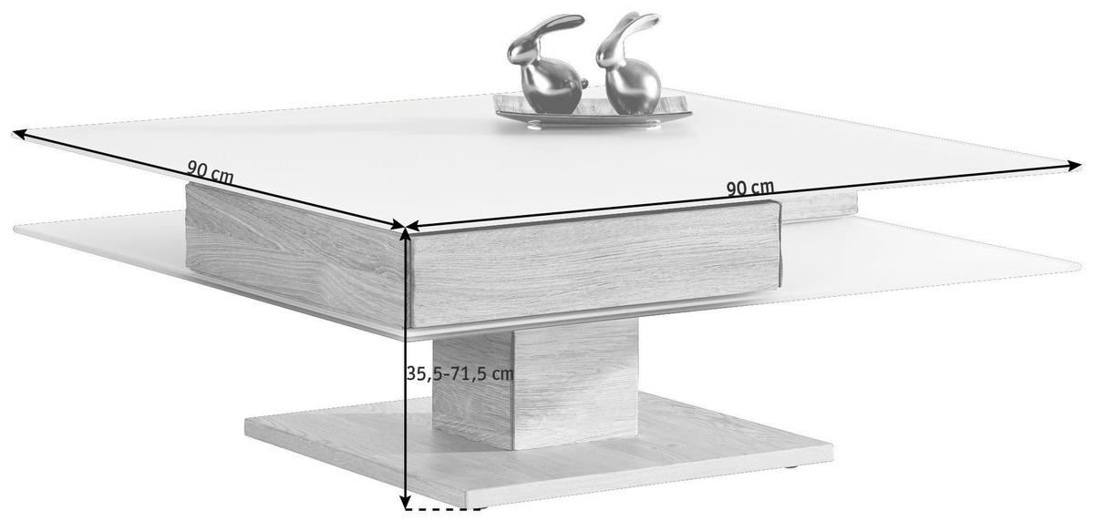 COUCHTISCH Wildeiche furniert Farbglas 90/90/35,5 cm quadratisch Weiß, Eichefarben  - Eichefarben/Weiß, Design, Glas/Holz (90/90/35,5cm) - Voglauer