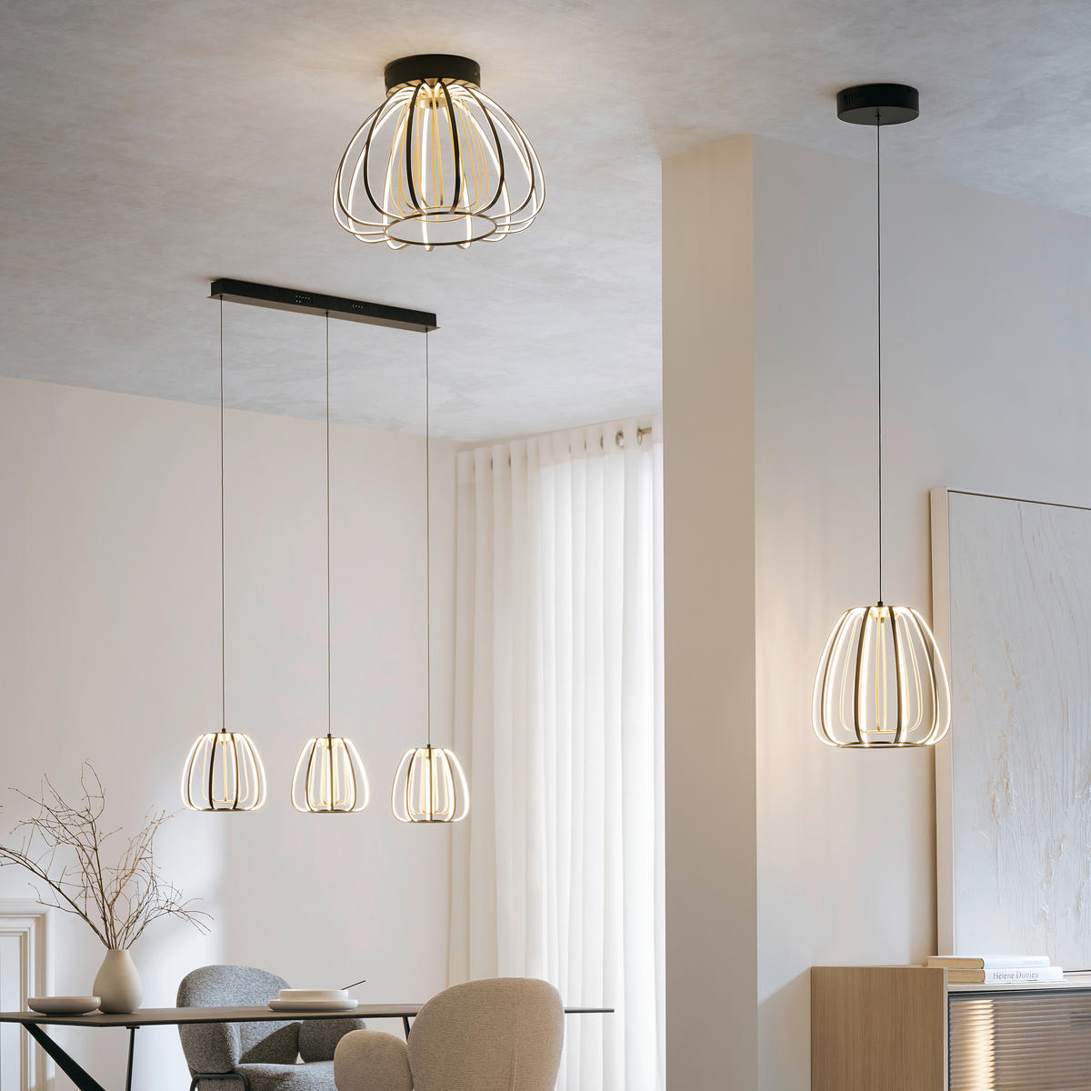 LED MENNYEZETI LÁMPA - fekete/aranyszínű, Design, műanyag/Üveg (44,5/33cm) - Novel