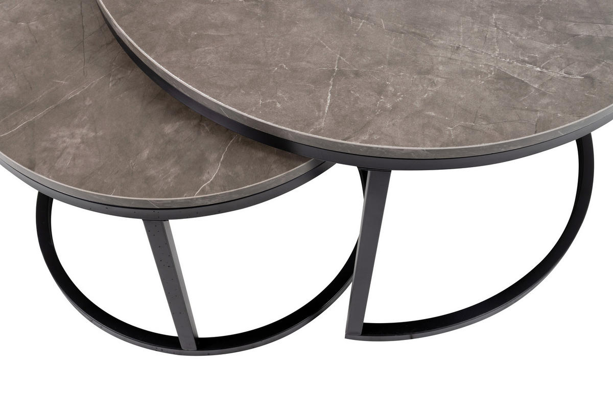 COUCHTISCHSET 50-70/50-70/38-42 cm rund Grau, Multicolor, Schwarz ausziehbar, einfacher Aufbau, individuell kombinierbar  - Multicolor/Schwarz, Design, Holzwerkstoff/Metall (50-70/50-70/38-42cm) - MID.YOU