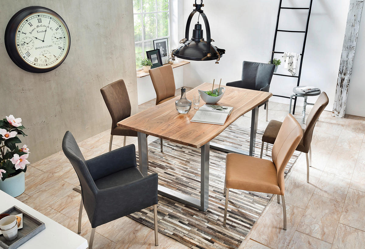 ESSTISCH 160/85/76 cm Echtholz  Holz, Metall rechteckig Naturfarben, Silberfarben  - Silberfarben/Naturfarben, MODERN, Holz/Metall (160/85/76cm) - MID.YOU