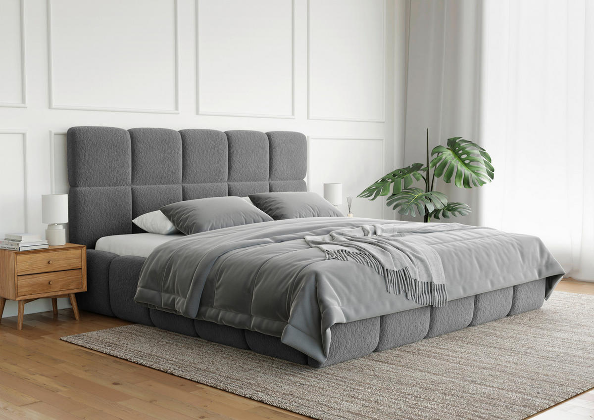 POLSTERBETT Cloudy Bettkasten, Lattenrost 140/200 cm  in Dunkelgrau  - Dunkelgrau/Schwarz, Design, Holz/Textil (140/200cm) - Boxxx
