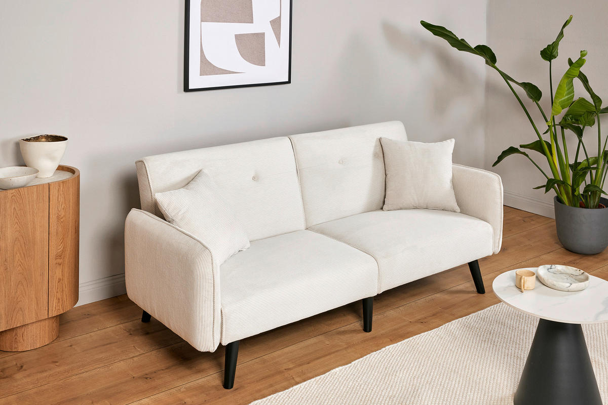 SCHLAFSOFA Cord Weiß  - Schwarz/Weiß, MODERN, Holz/Textil (191/83/84cm) - Livetastic