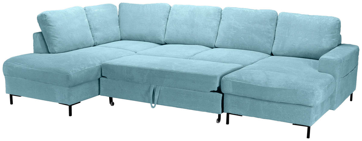WOHNLANDSCHAFT Türkis Cord  - Türkis/Schwarz, KONVENTIONELL, Textil/Metall (197/303/148cm) - Carryhome