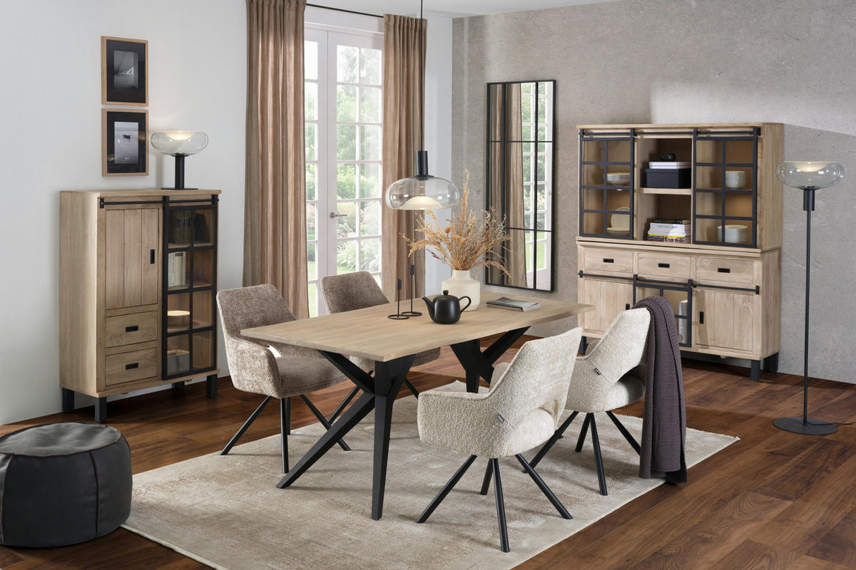 ESSTISCH 180/90/77 cm Echtholz  Holz, Metall in verschiedenen Größen erhältlich rechteckig Schwarz, Graubraun  - Graubraun/Schwarz, LIFESTYLE, Holz/Metall (180/90/77cm) - Landscape