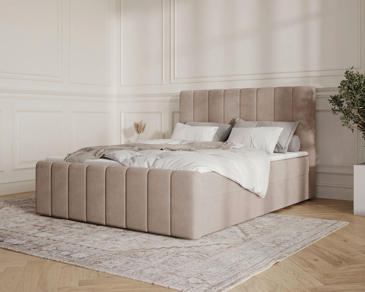 BOXBETT 140/200 cm,  in Cappuccino, Bettkasten, Topper, H2 + H3 = mittel + fest  - Schwarz/Cappuccino, MODERN, Holz/Kunststoff (140/200cm) - MID.YOU