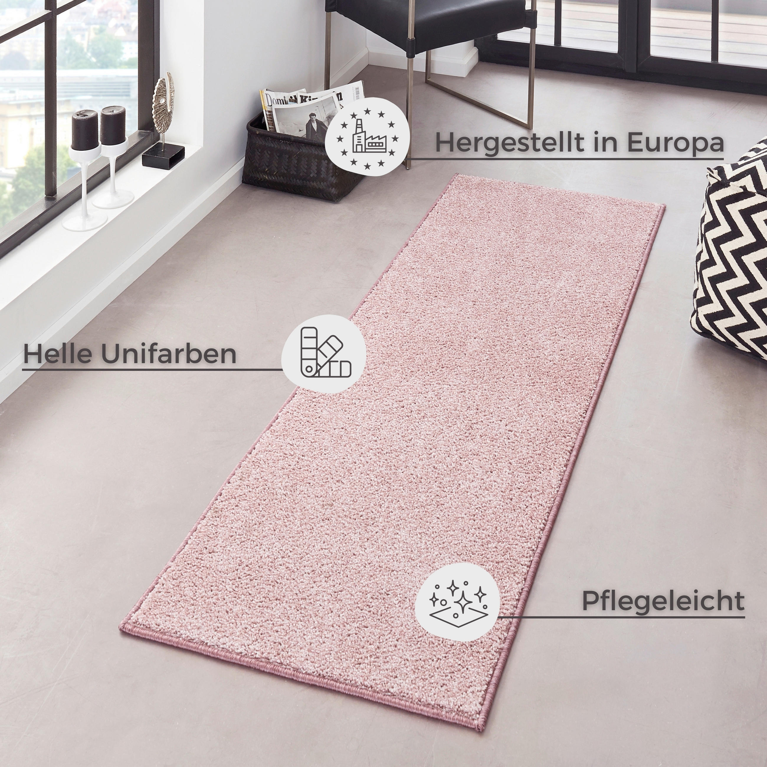 LÄUFER 80/400/400 cm Pure  - Hellrosa, Basics, Kunststoff (80/400/400cm)