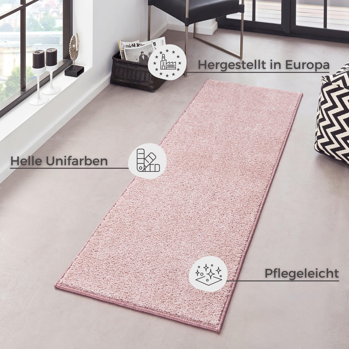 LÄUFER 80/400/400 cm Pure  - Hellrosa, Basics, Kunststoff (80/400/400cm)