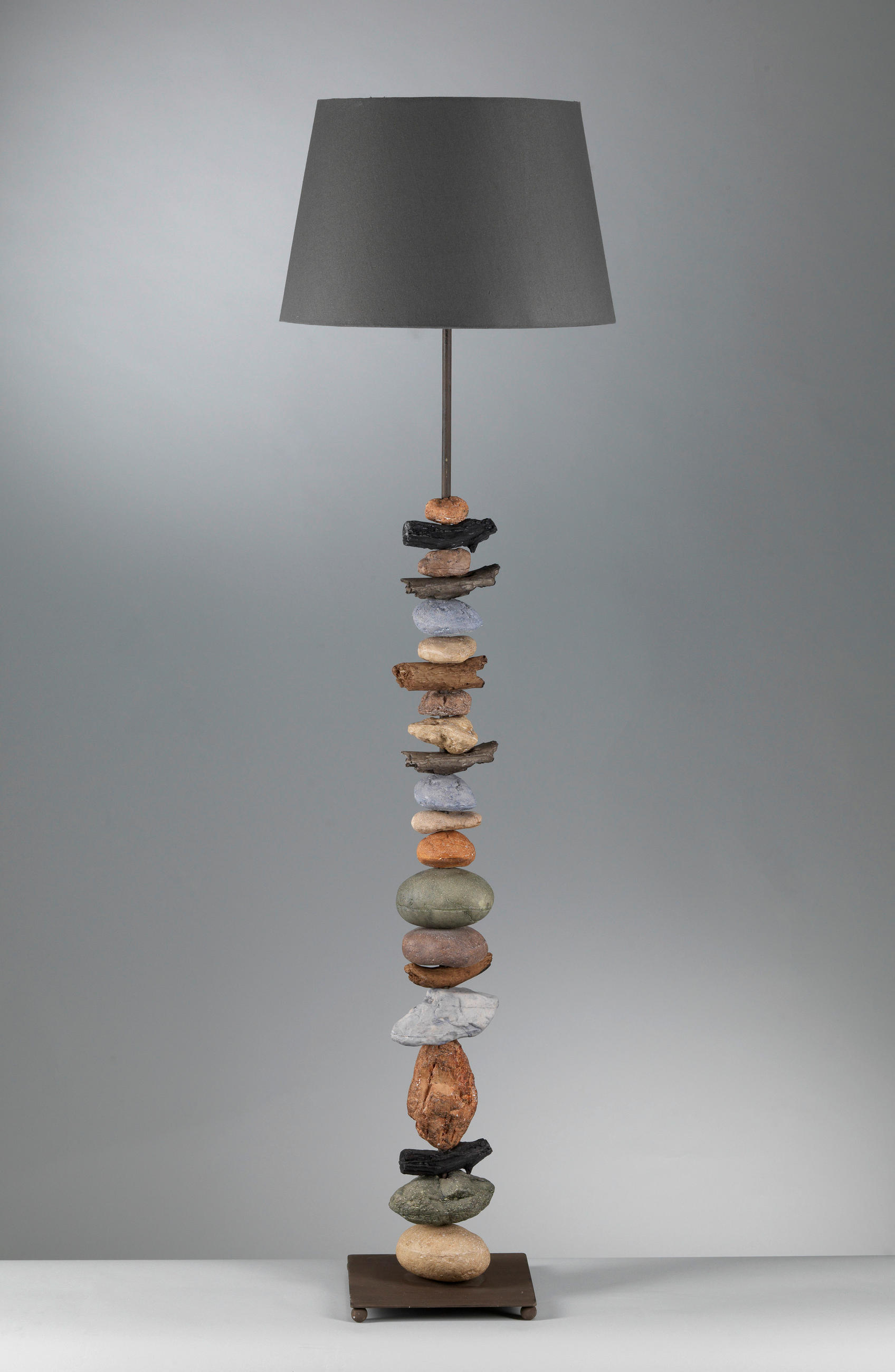 STOJACÍ LAMPA, 45/164 cm  - černá/modrošedá, Natur, kov/textil (45/164cm)