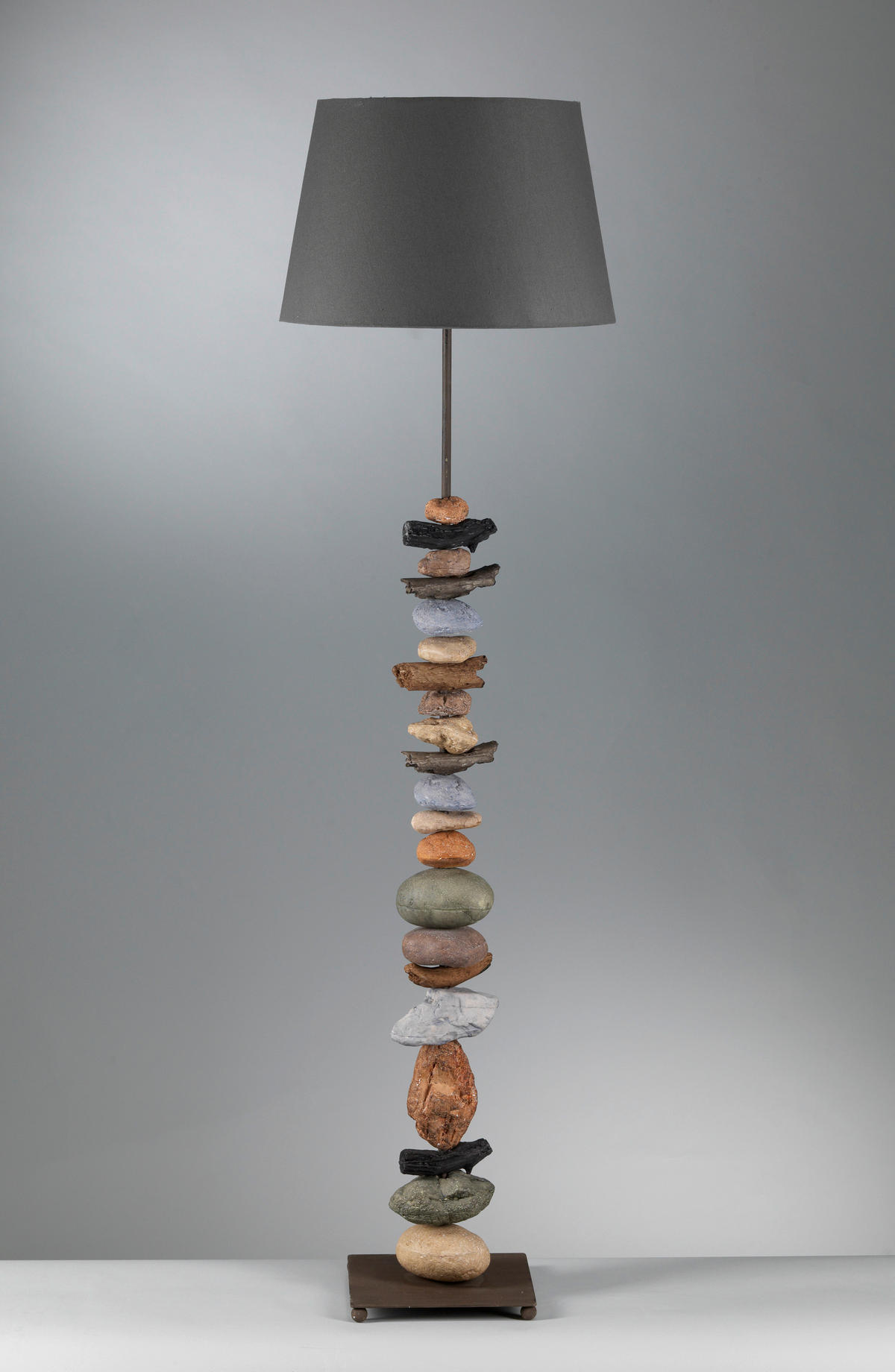 STOJACÍ LAMPA, 45/164 cm  - černá/modrošedá, Natur, kov/textil (45/164cm)