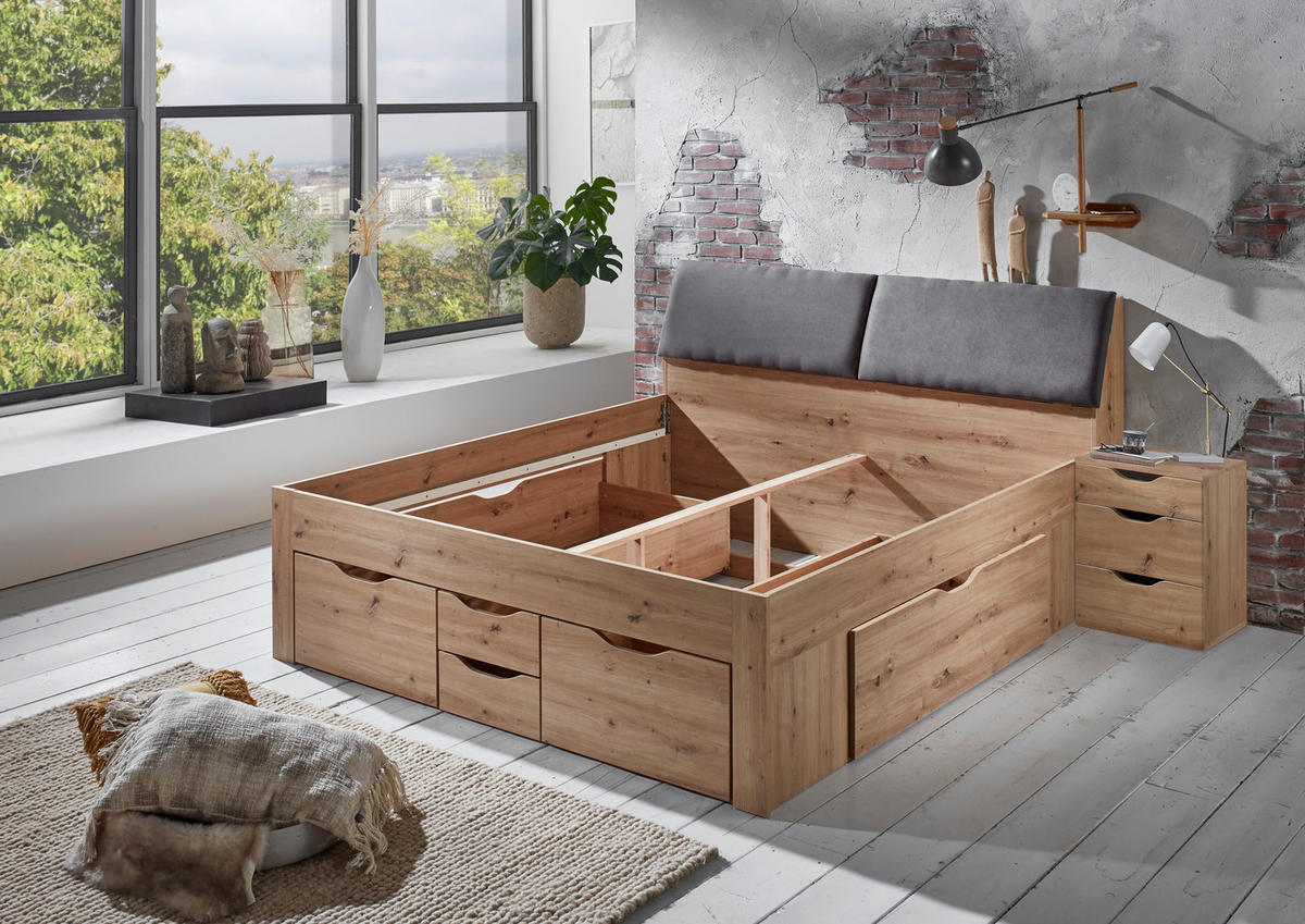 POSTELJA S PREDALOM 180 cm   x 200 cm  , hrast artisan  - siva/hrast artisan, Konvencionalno, leseni material/tekstil (237,5/185,6cm) - Carryhome