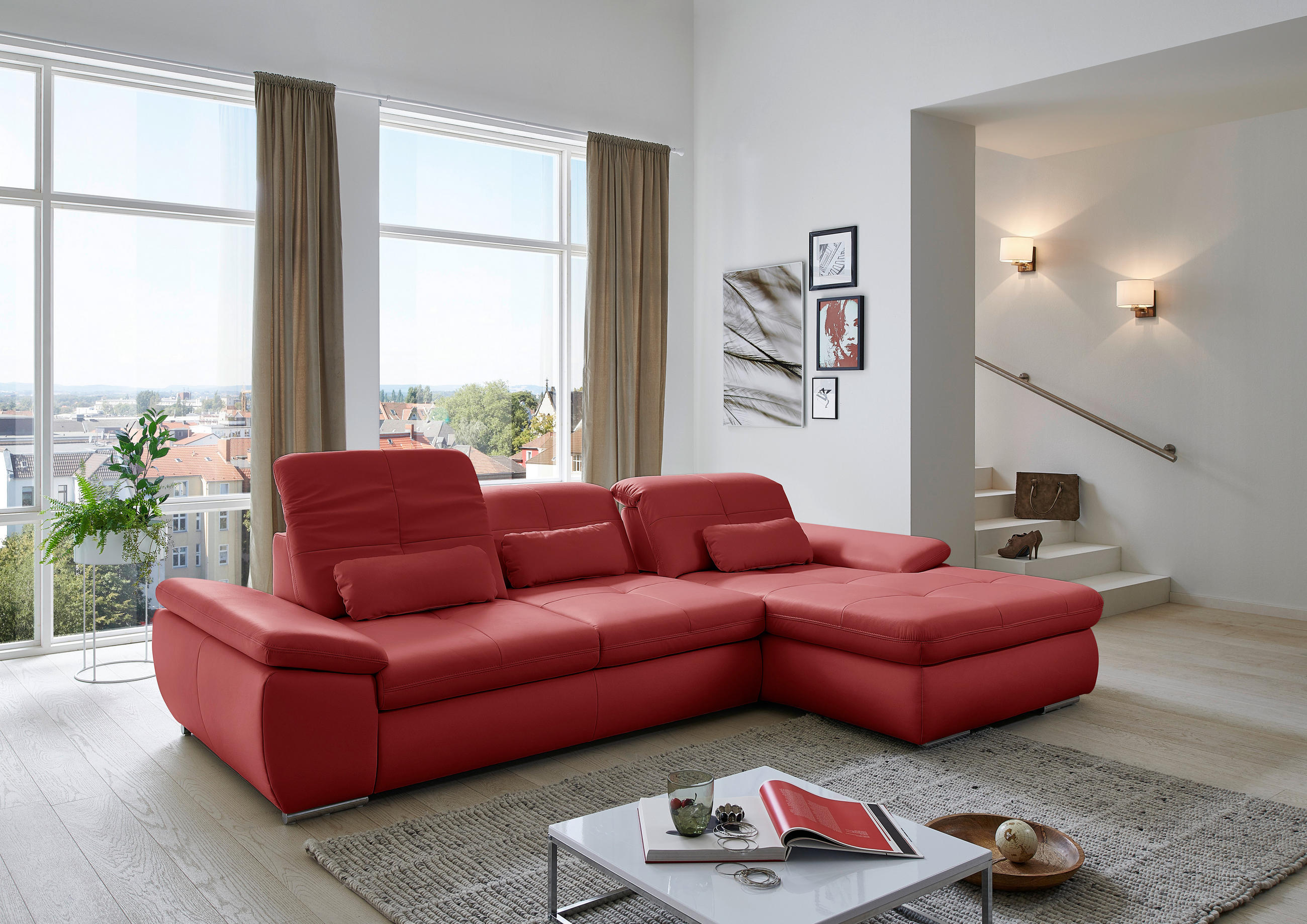 SEDEŽNA GARNITURA, rdeča  - rdeča/bež, Moderno, kovina/umetna masa (318/260cm) - Beldomo Speed