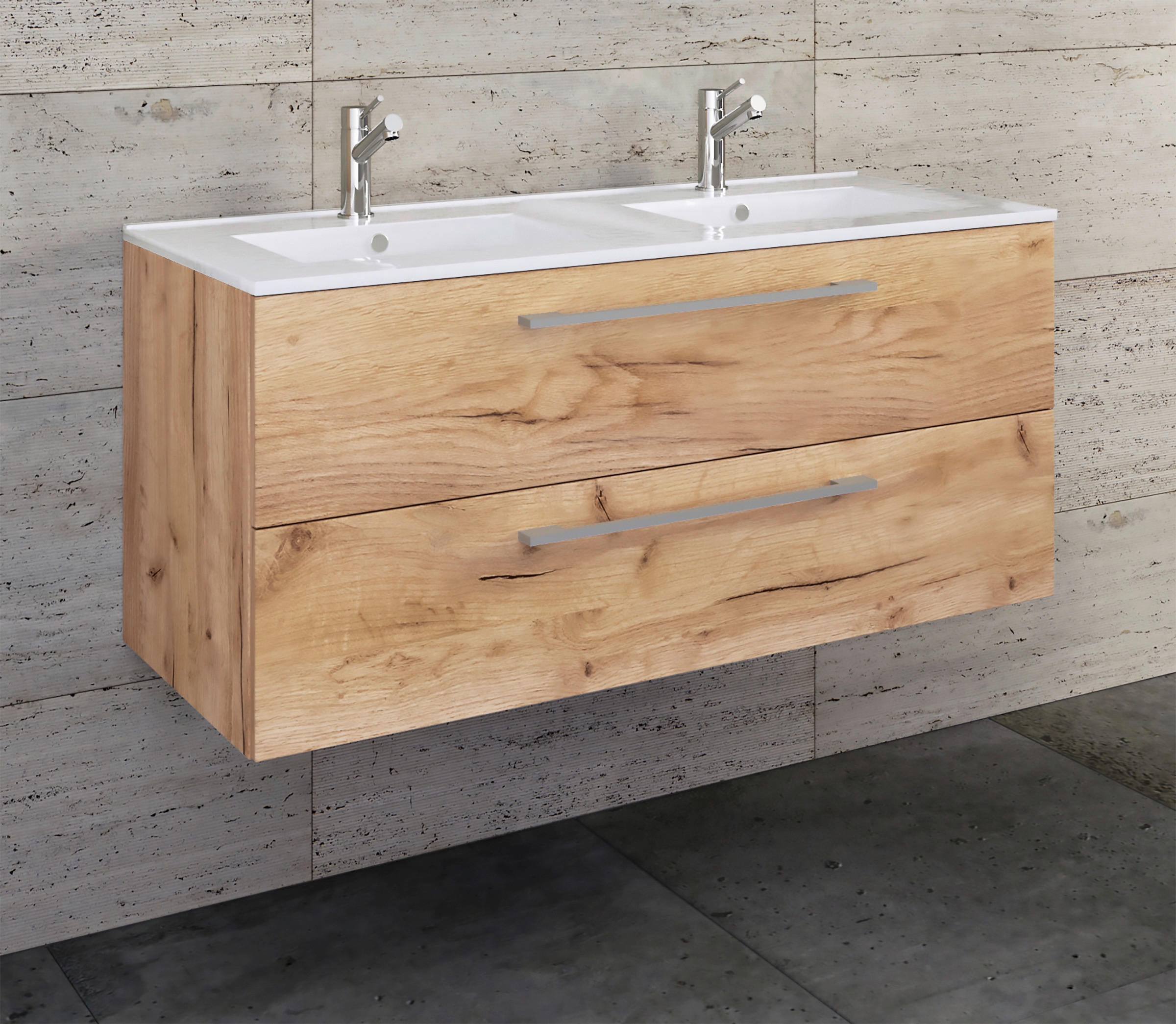 WASCHTISCHKOMBI 111 cm  - Honigeiche/Weiß, MODERN, Keramik/Holzwerkstoff (111cm) - MID.YOU