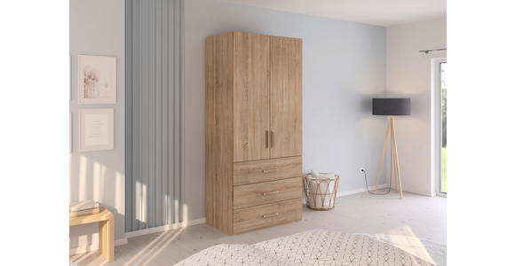DREHTÜRENSCHRANK in Eichefarben - Eichefarben/Silberfarben, Design, Holzwerkstoff/Kunststoff (101/223/60cm) - Novel