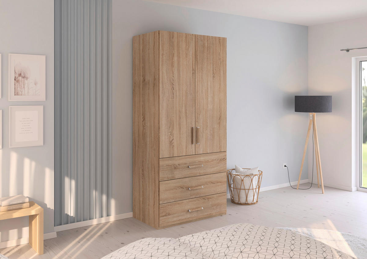 DREHTÜRENSCHRANK 101/223/60 cm 2-türig Eichefarben  - Eichefarben/Silberfarben, Design, Holzwerkstoff/Kunststoff (101/223/60cm) - Novel