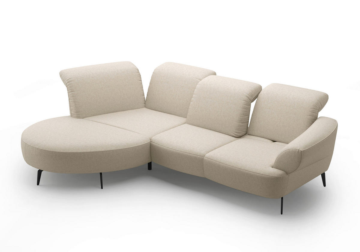 ECKSOFA DANCE E Creme Flachgewebe  - Creme/Schwarz, MODERN, Textil/Metall (208/313cm) - Sit & More