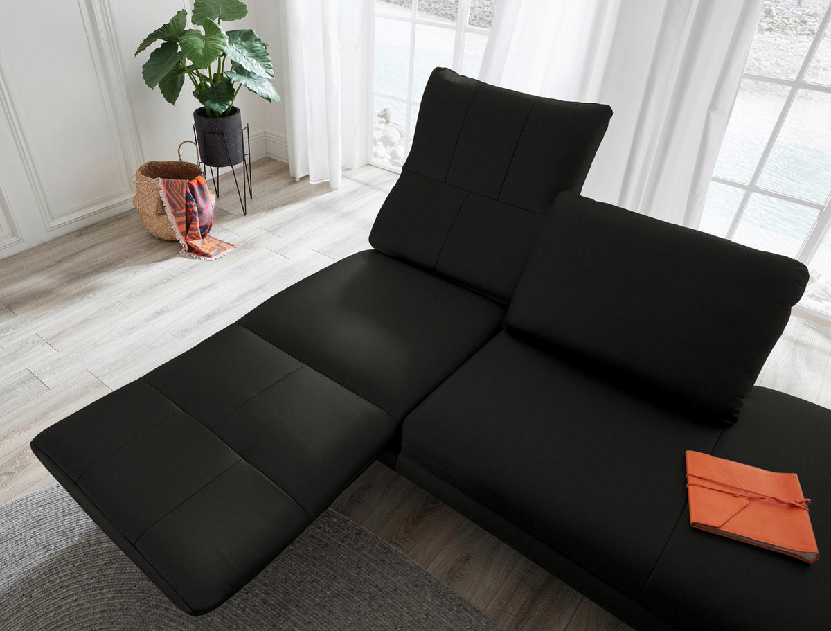 RÉCAMIERE in Echtleder Schwarz  - Chromfarben/Schwarz, Design, Leder/Metall (209/85-109/95-16cm) - Dieter Knoll