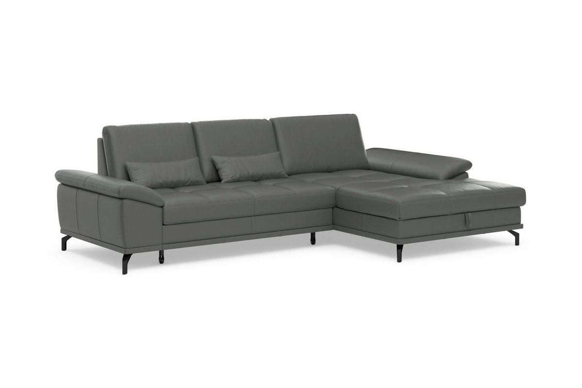 ROHOVÁ SEDAČKA, kůže, antracitová - černá/antracitová, Basics, kov/kůže (301/176cm) - Sit & More