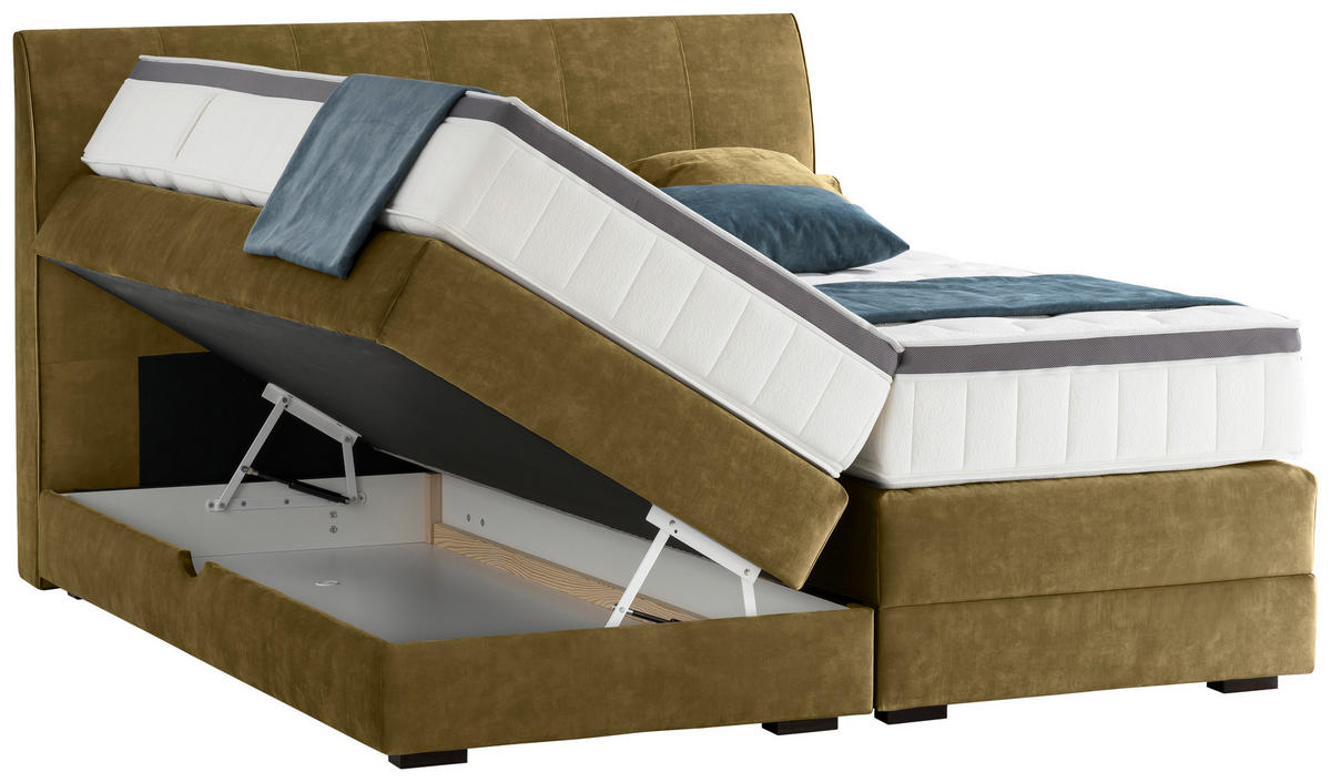 BOXSPRINGBETT 180/200 cm  in Olivgrün  - Wengefarben/Olivgrün, Konventionell, Holz/Textil (180/200cm) - Novel