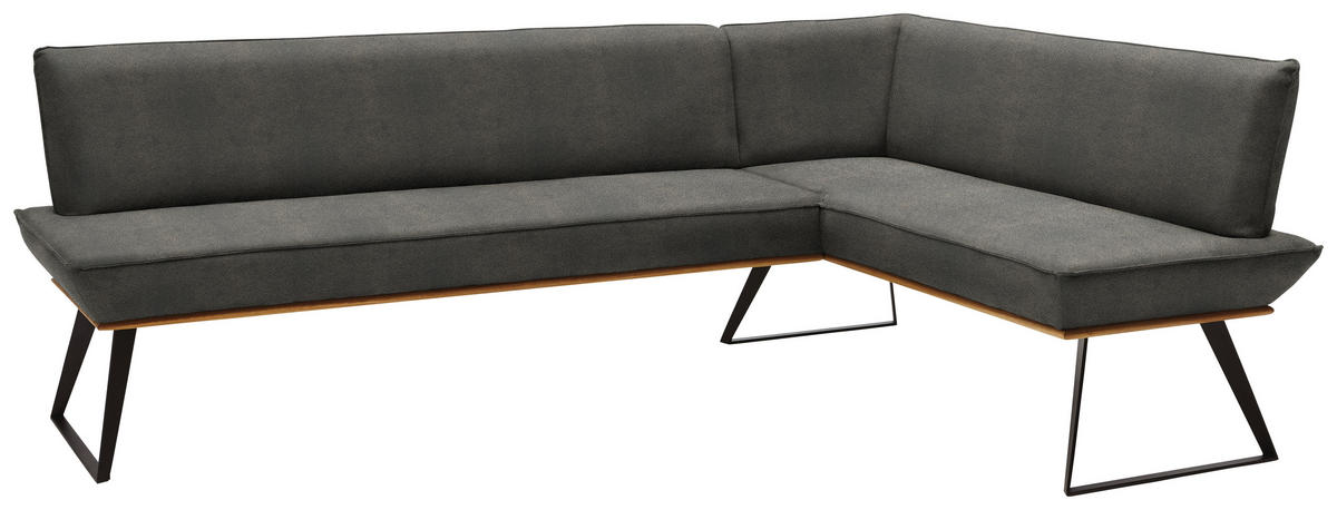 ECKBANK 223/163 cm Lederlook Grau, Schwarz, Eichefarben Eiche massiv Metall   - Eichefarben/Schwarz, Design, Holz/Textil (223/163cm) - Voleo