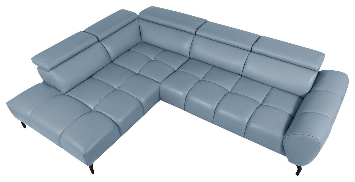 ECKSOFA AERO Graublau Echtleder Kopfteilverstellung, Rücken echt  - Graublau/Schwarz, MODERN, Leder/Metall (294/224cm) - Celina Home
