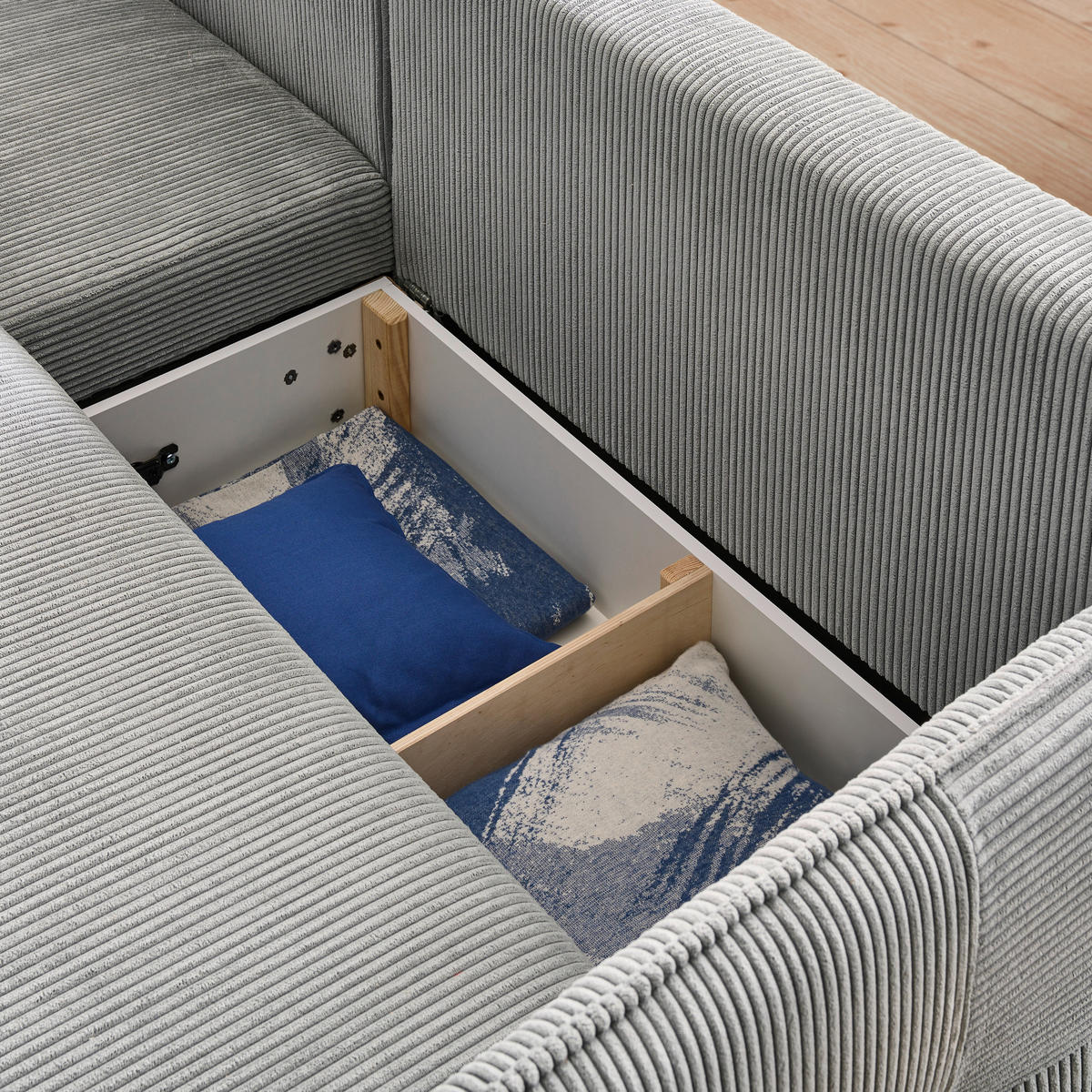 ECKSOFA in Cord Grau  175/254 cm  - Schwarz/Grau, Design, Textil/Metall (175/254cm) - Stylife