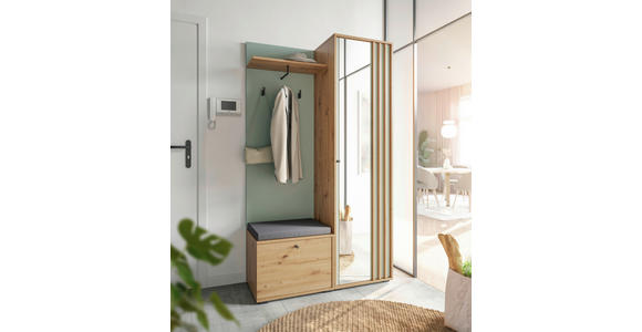 GARDEROBE 5-teilig in 114/197/40 cm - Salbeigrün/Eiche Artisan, Design, Glas/Holzwerkstoff (114/197/40cm) - Xora