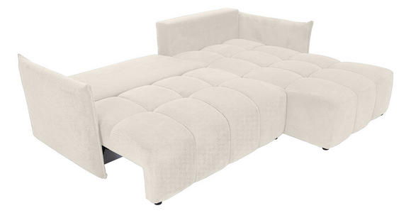 ECKSOFA Creme Plüsch Zierkissen, Rückenkissen, Bettkasten, Schlaffunktion, Rücken echt, Liegefläche im Originalstoff  - Creme/Schwarz, KONVENTIONELL, Kunststoff/Textil (253/192cm) - Carryhome