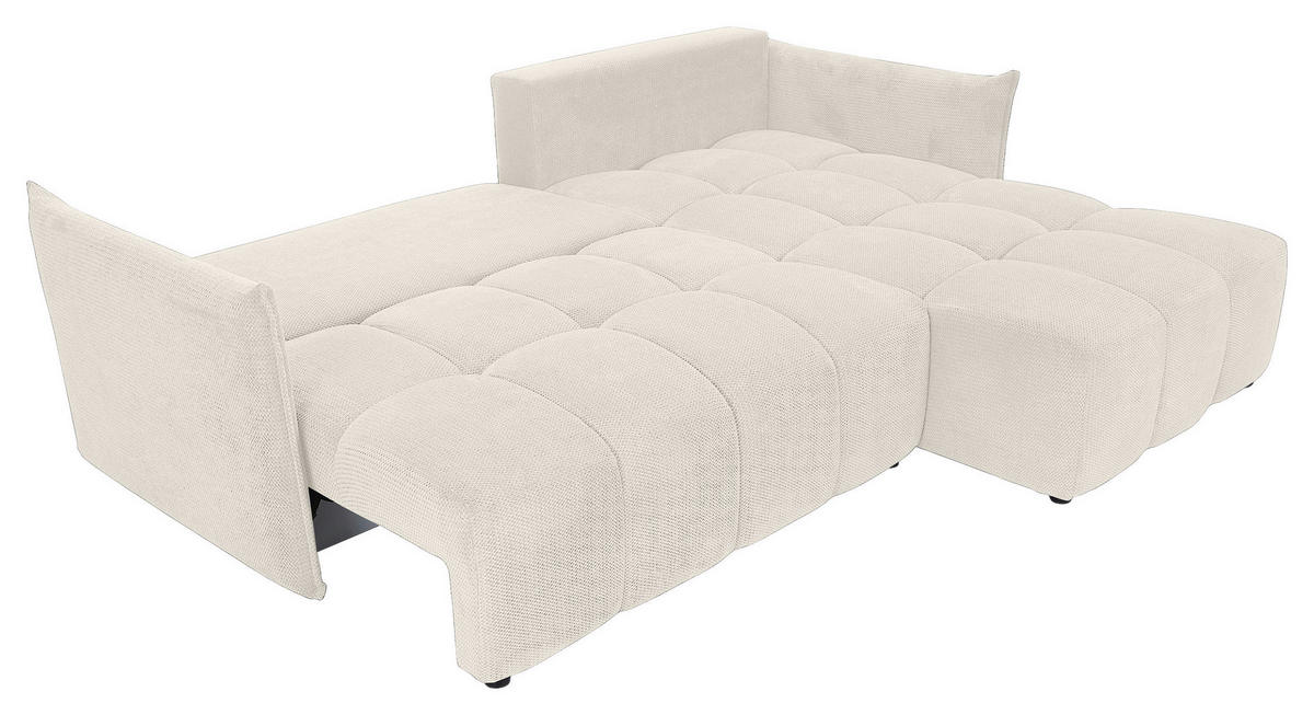 ECKSOFA Creme Plüsch Zierkissen, Rückenkissen, Bettkasten, Schlaffunktion, Rücken echt, Liegefläche im Originalstoff  - Creme/Schwarz, KONVENTIONELL, Kunststoff/Textil (253/192cm) - Carryhome