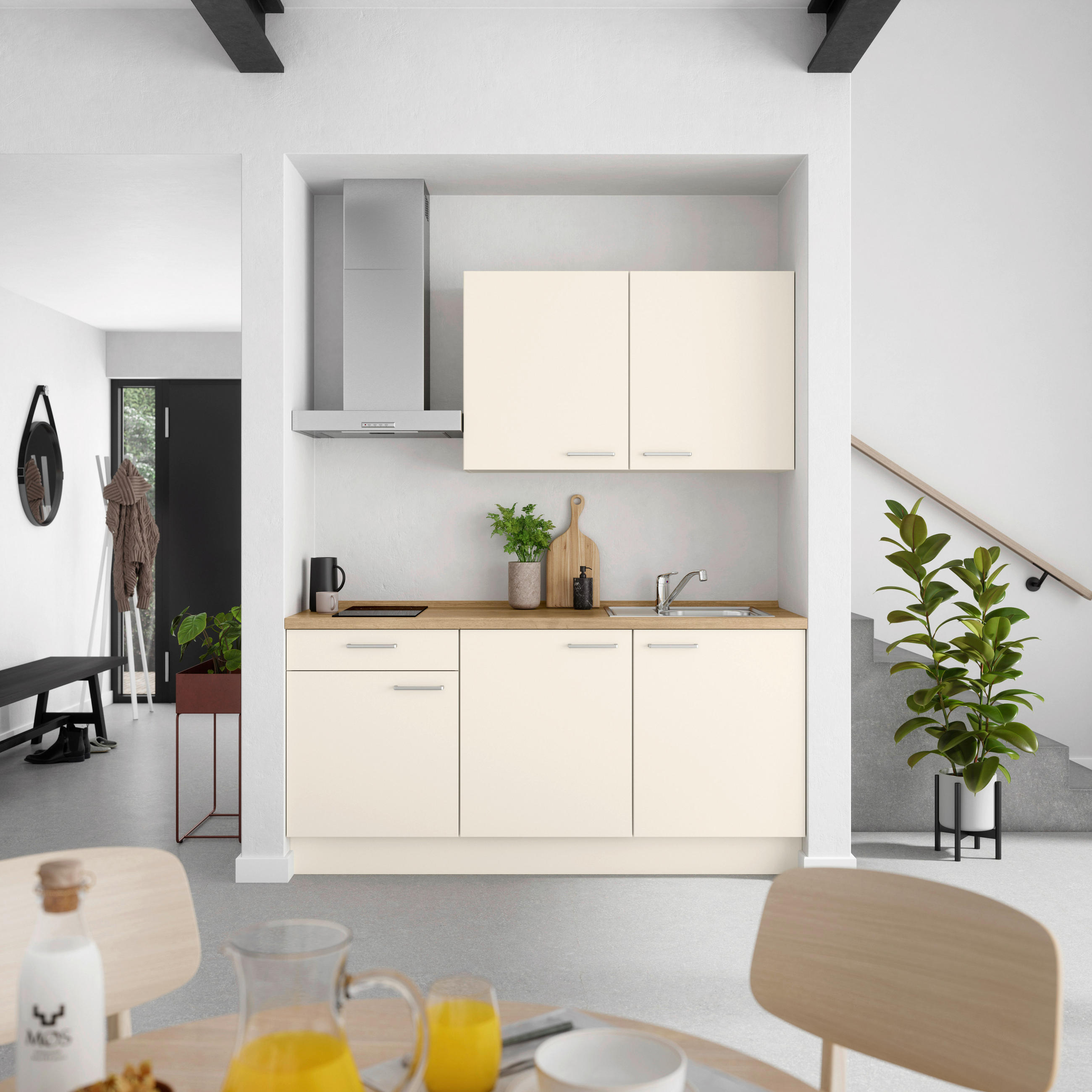 KÜCHENBLOCK 180 cm   in Eichefarben, Magnolie  - Edelstahlfarben/Eichefarben, MODERN, Holzwerkstoff/Metall (180cm) - Nobilia