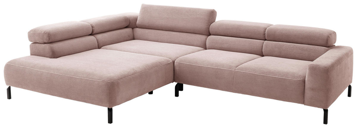 ECKSOFA inkl. Funktion in Cord Rosa  - Schwarz/Rosa, Modern, Textil/Metall (219/309cm) - Pure Home Lifestyle