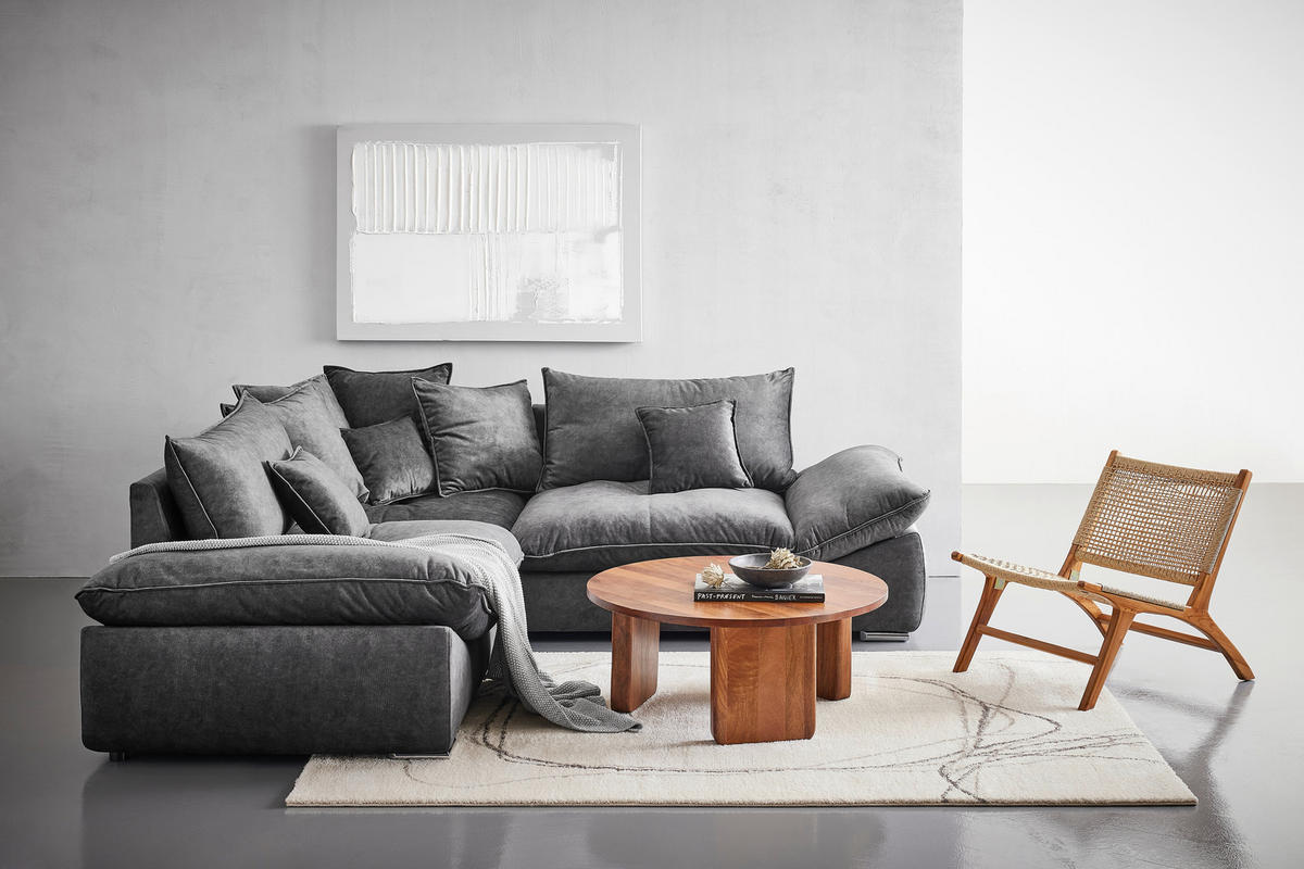 ECKSOFA Graphitfarben Velours  - Chromfarben/Graphitfarben, KONVENTIONELL, Kunststoff/Textil (247/247cm) - Carryhome