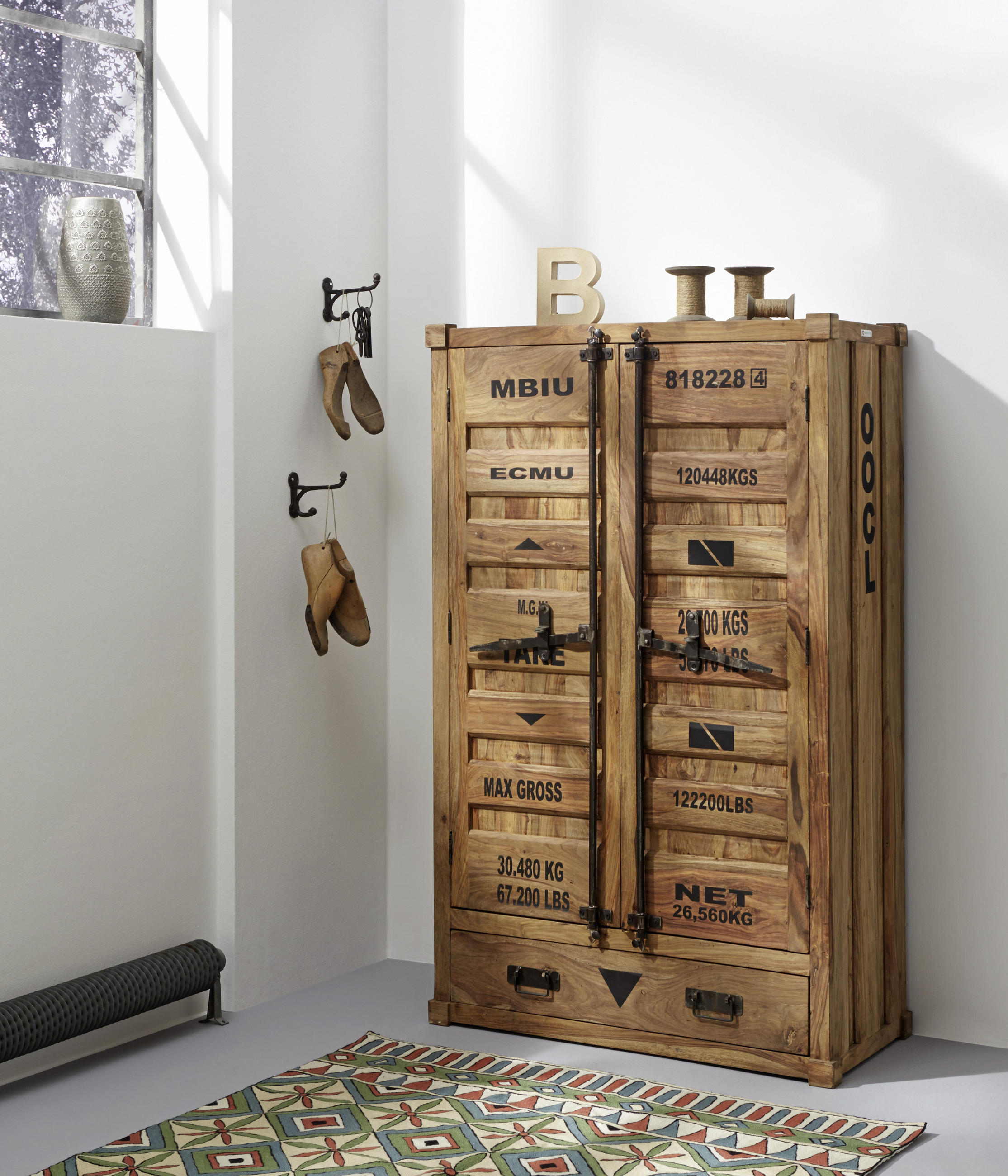 HIGHBOARD Sheesham massiv Sheeshamfarben - Sheeshamfarben, KONVENTIONELL, Holz/Metall (90/150/45cm) - Livetastic
