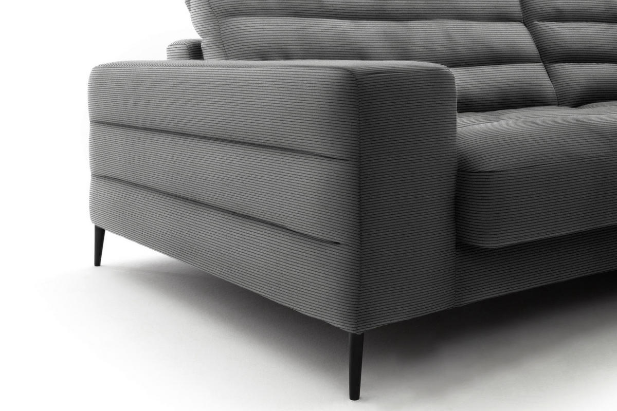 ECKSOFA in Cord Grau  - Schwarz/Grau, Design, Textil/Metall (296/207cm) - Dieter Knoll