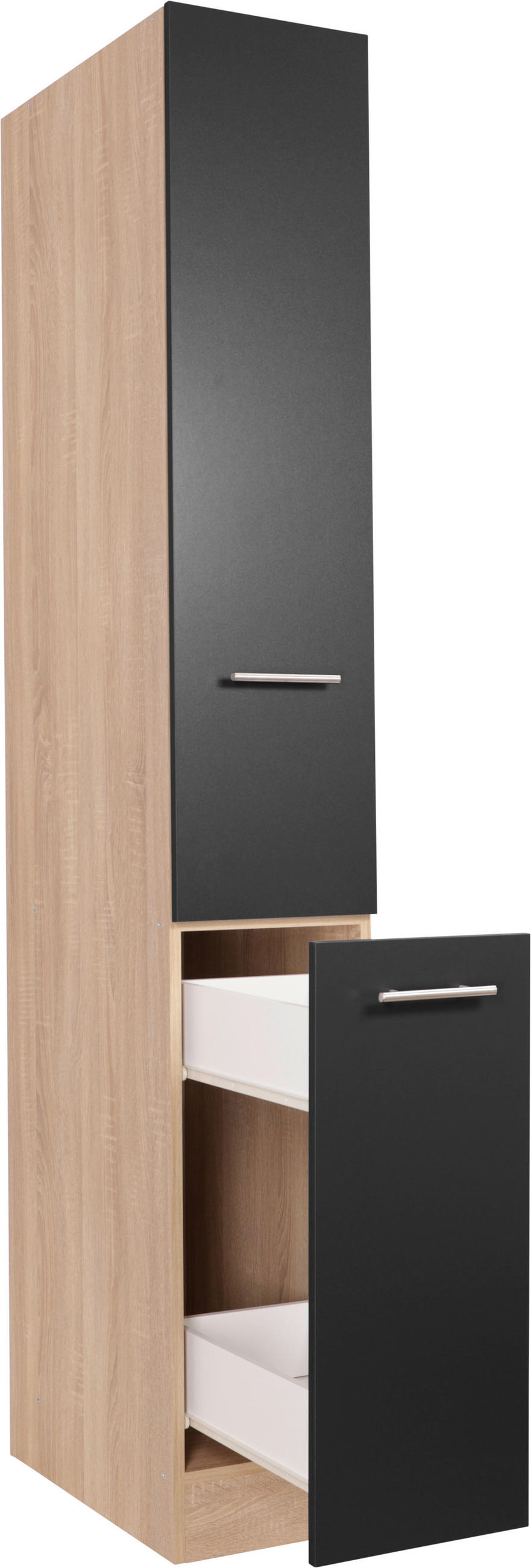 APOTHEKERSCHRANK 30/200/60 cm  in Schwarz, Eichefarben  - Eichefarben/Silberfarben, Basics, Holzwerkstoff/Metall (30/200/60cm) - Respekta