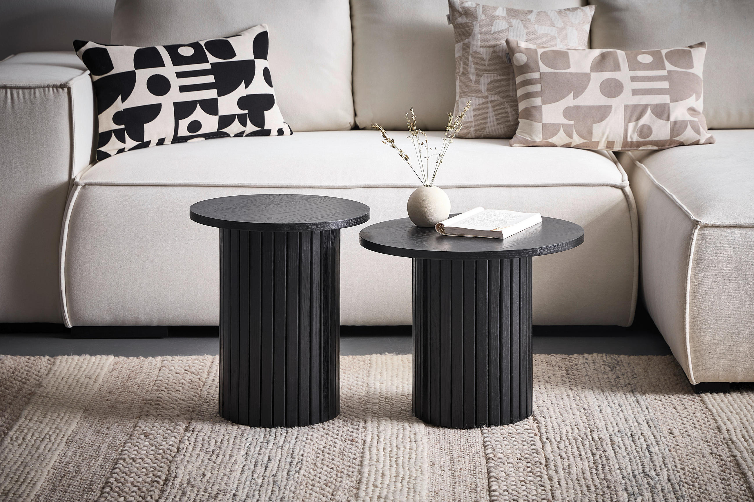 BEISTELLTISCH 50/50/40 cm Eiche furniert Schwarz rund - Schwarz, Design, Holz/Holzwerkstoff (50/50/40cm) - Xora