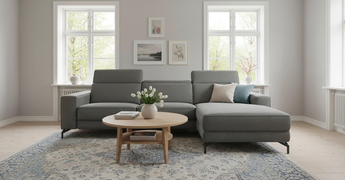 ECKSOFA Grau Webstoff  - Schwarz/Grau, Design, Textil/Metall (278/176cm) - Livetastic
