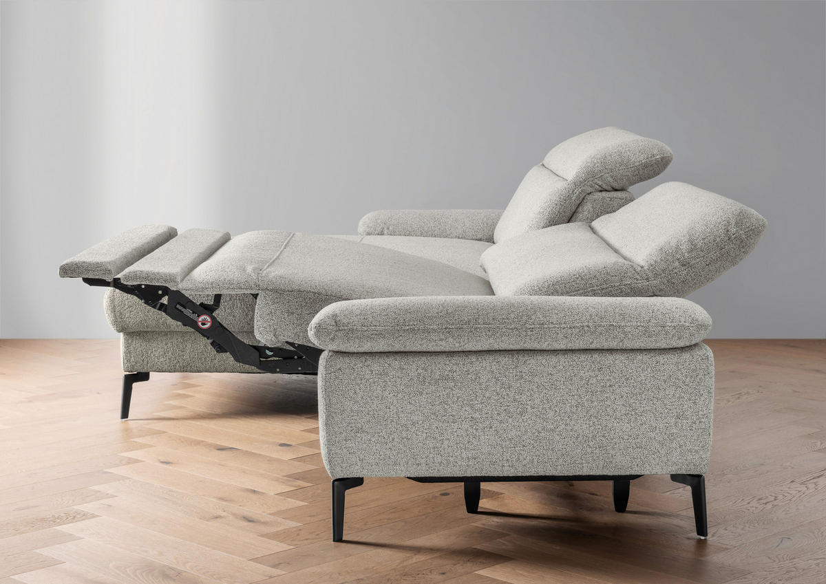 ECKSOFA CANCELLI Beige Struktur Zierkissen, Relaxfunktion  - Beige/Schwarz, KONVENTIONELL, Textil/Metall (178/300cm) - Livetastic