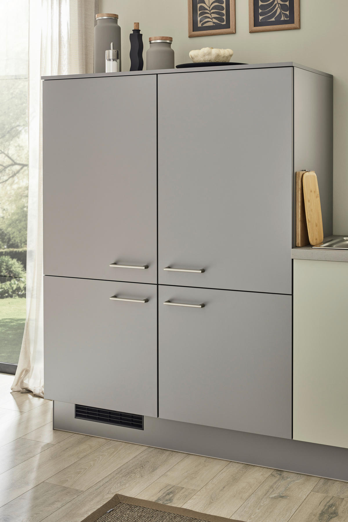 ECKKÜCHE 305,2/245 cm  in Schieferfarben, Salbeigrün  - Schieferfarben/Edelstahlfarben, Basics, Holzwerkstoff/Metall (305,2/245cm) - Venda
