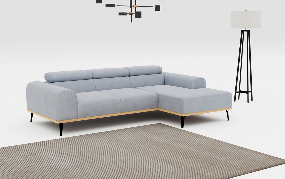 ECKSOFA Hellgrau Mikrofaser  - Hellgrau/Schwarz, KONVENTIONELL, Textil/Metall (244/157cm) - Cotta