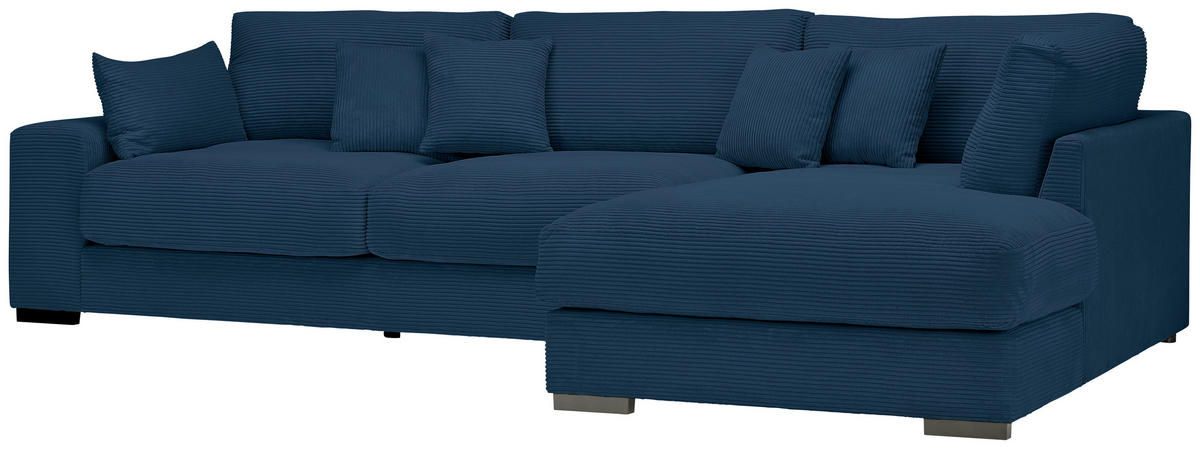 ECKSOFA in Cord Dunkelblau  - Schwarz/Dunkelblau, Design, Kunststoff/Textil (340/205cm) - Lomoco