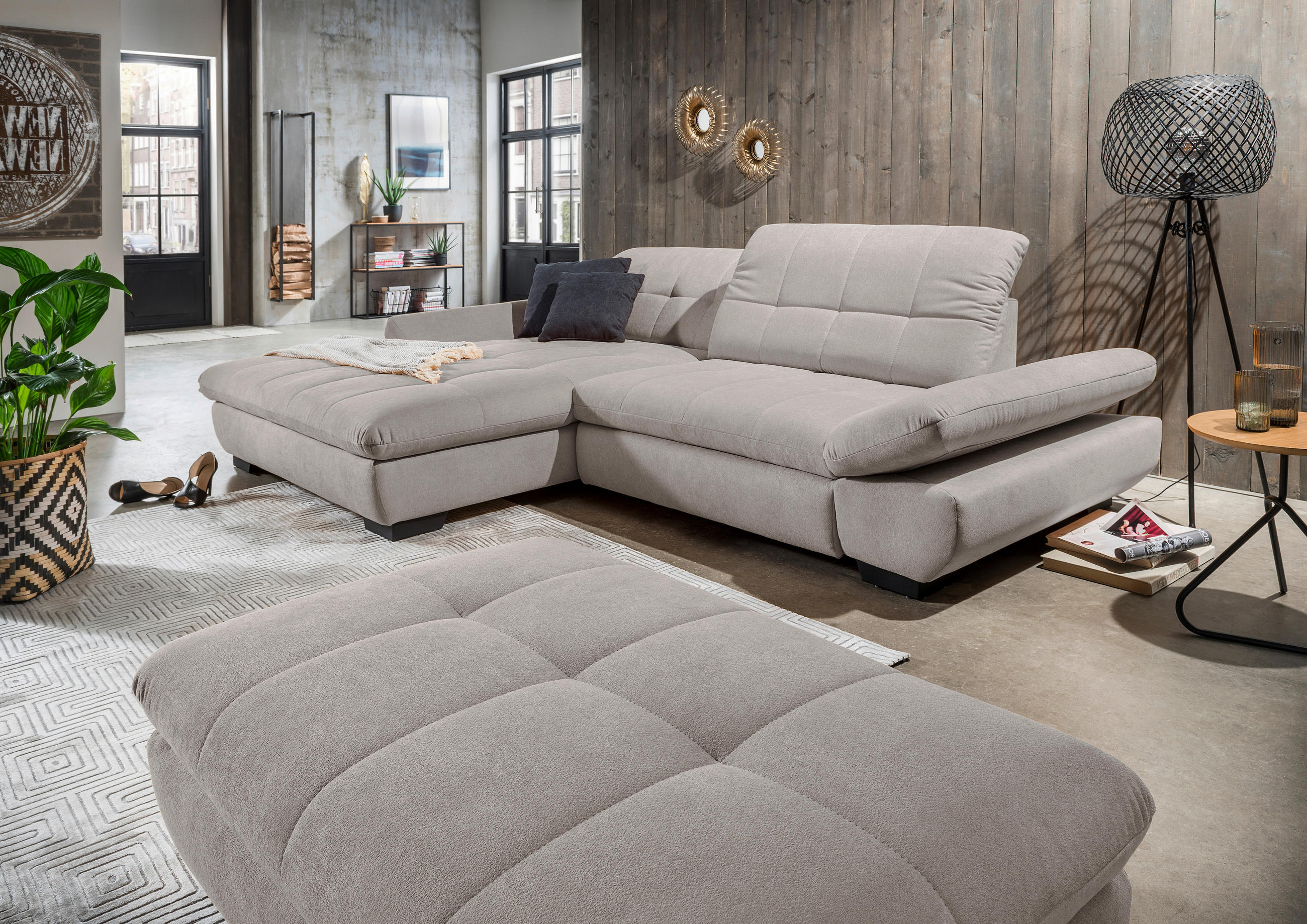 ECKSOFA in Mikrofaser Hellgrau  - Hellgrau/Schwarz, Design, Textil/Metall (198/290cm) - Xora