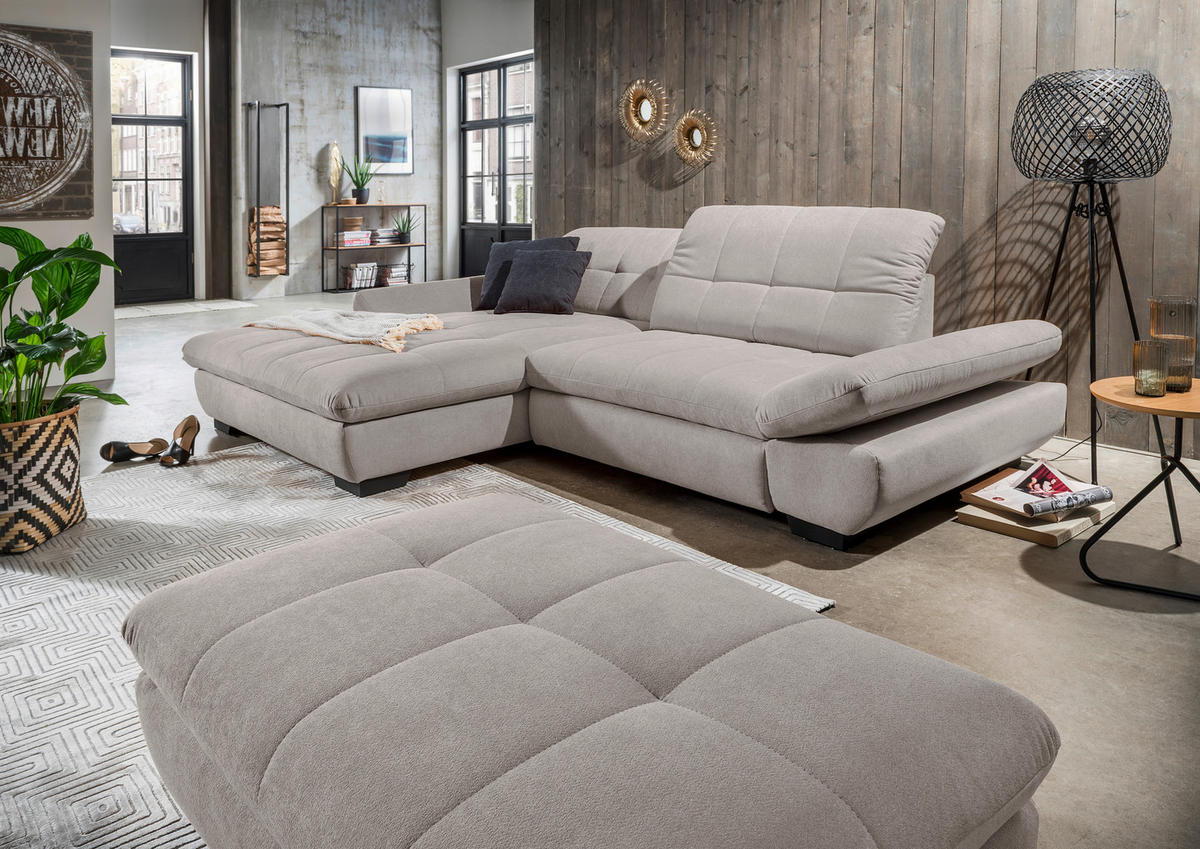 ECKSOFA in Mikrofaser Hellgrau  - Hellgrau/Schwarz, Design, Textil/Metall (198/290cm) - Xora