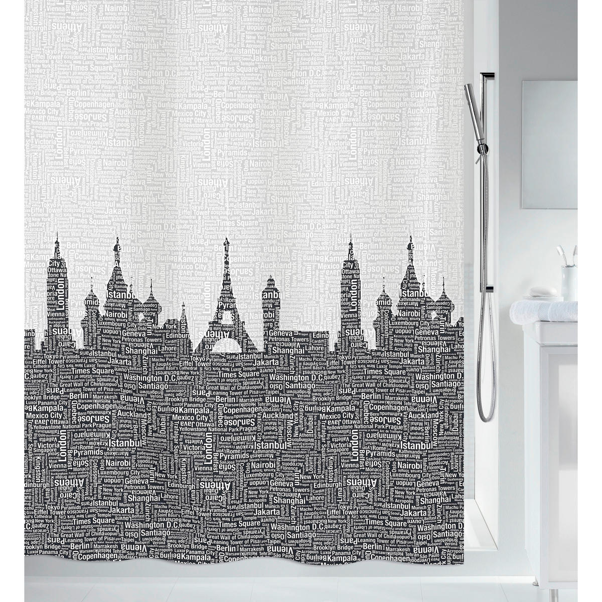 DUSCHVORHANG URBAN 180/200 cm  - Schwarz, Basics, Textil (180/200cm) - Spirella