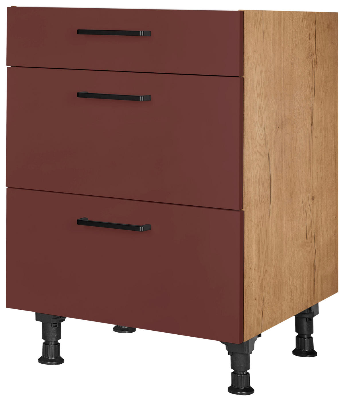 SCHUBKASTENUNTERSCHRANK 60/87/56 cm  in Rot, Eichefarben  - Eichefarben/Rot, MODERN, Holzwerkstoff/Metall (60/87/56cm) - Nobilia