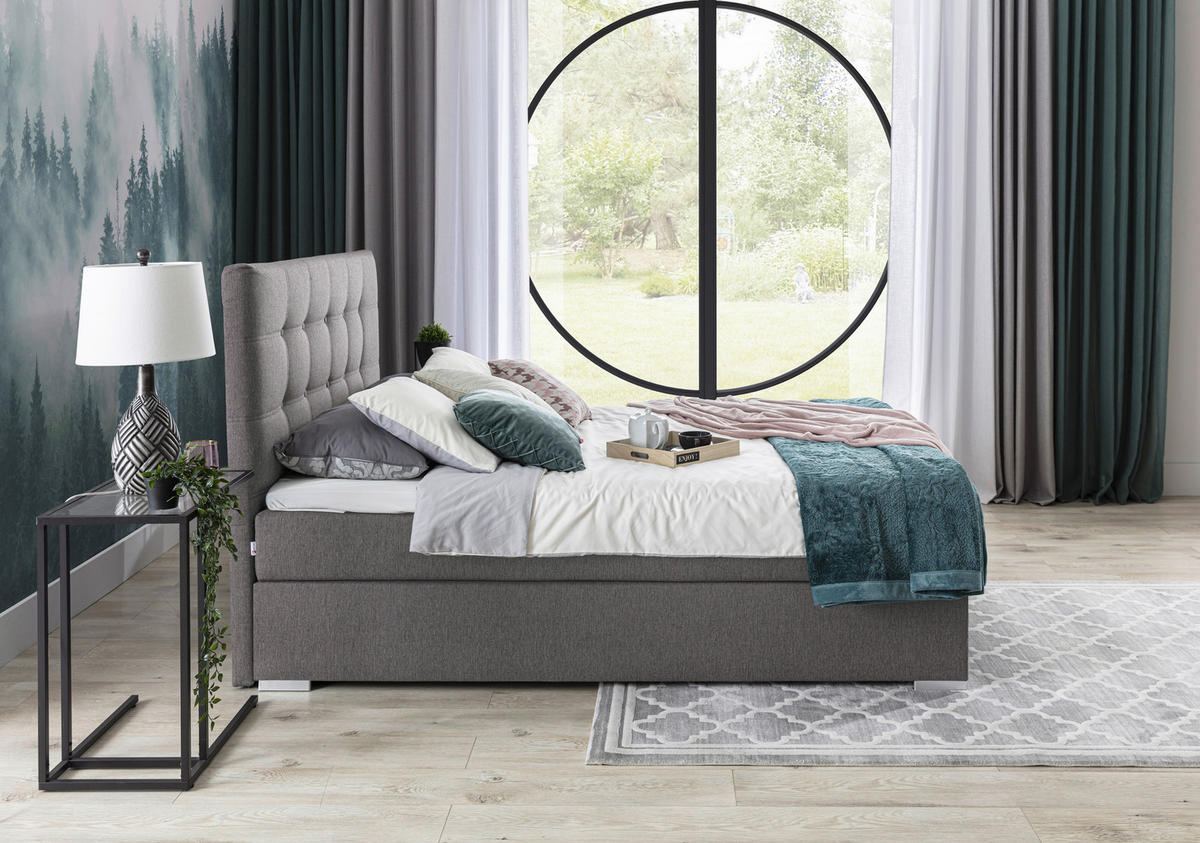 BOXSPRINGBETT 160/200 cm  in Hellgrau  - Silberfarben/Hellgrau, MODERN, Textil (160/200cm) - MID.YOU