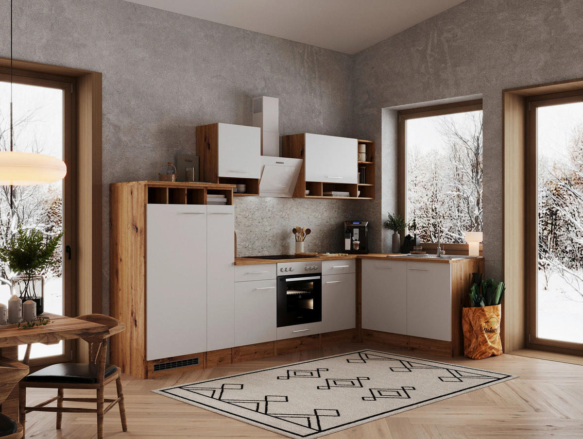 HÖRNKÖK 310/172 cm  i vit, skogsek  - vit/skogsek, Basics, metall/trämaterial (310/172cm) - Respekta
