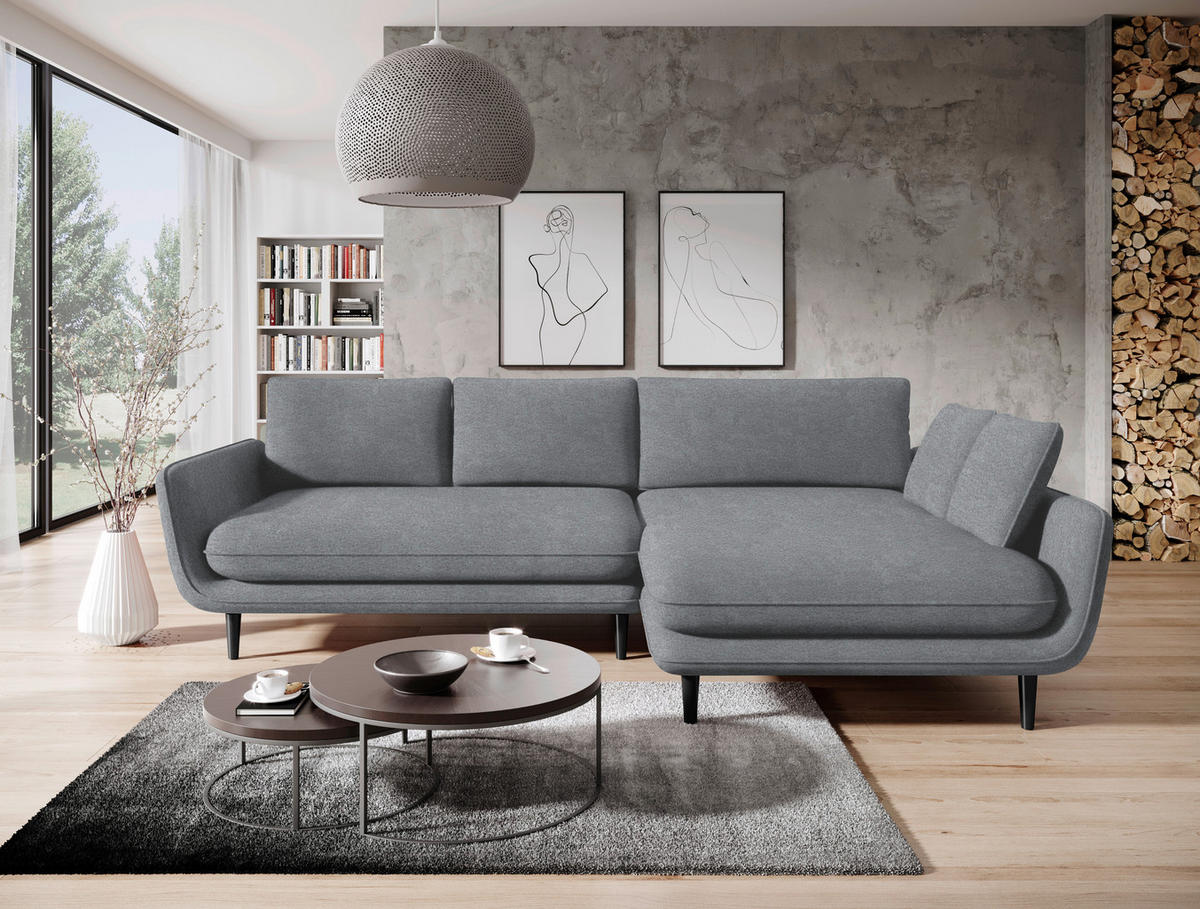 ECKSOFA in Velours Grau  - Schwarz/Grau, Design, Holz/Textil (260/167cm) - Welnova