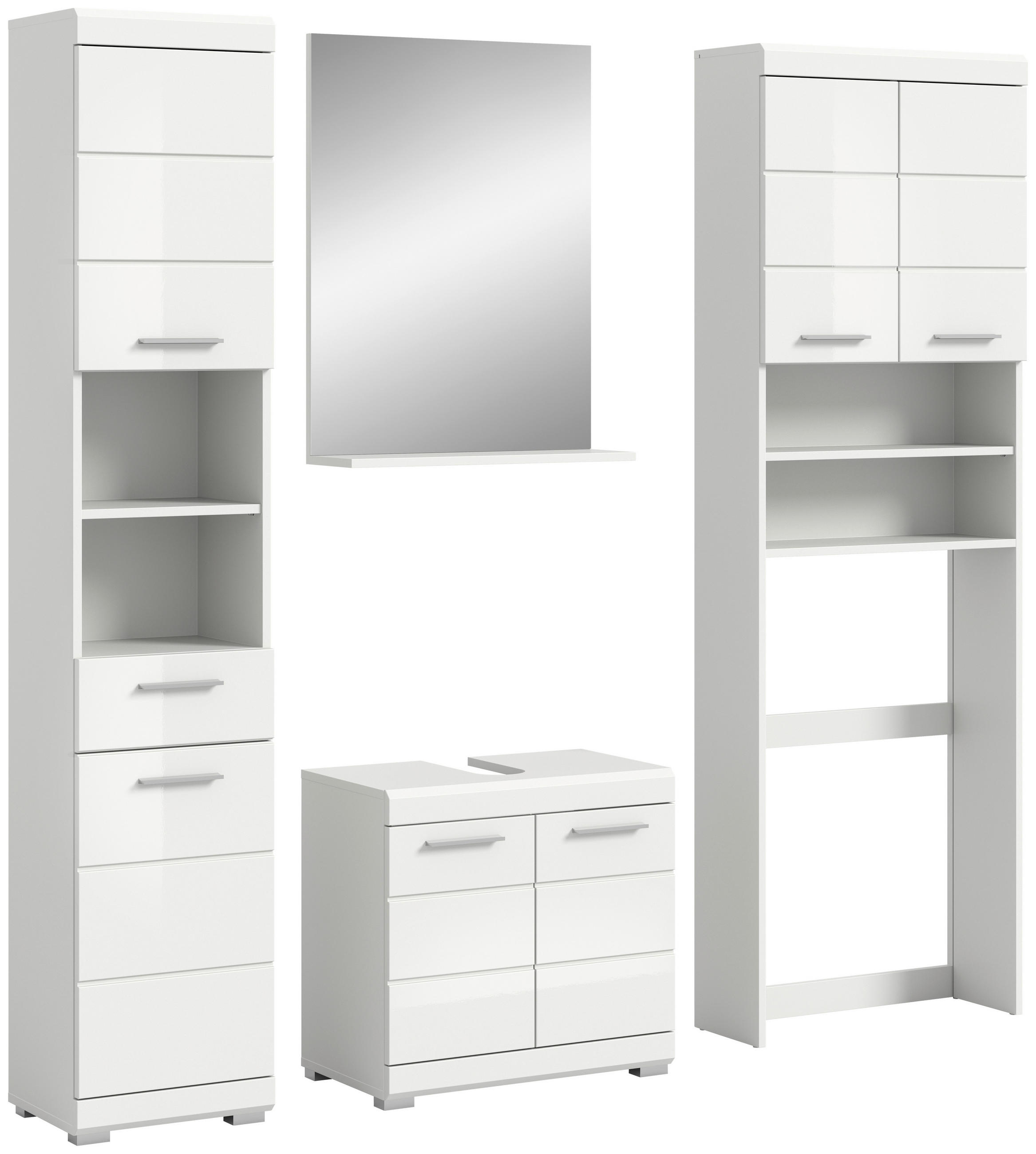BADEZIMMER 4-teilig  in 160 cm  - Weiß Hochglanz/Silberfarben, MODERN, Glas/Holzwerkstoff (160cm) - MID.YOU
