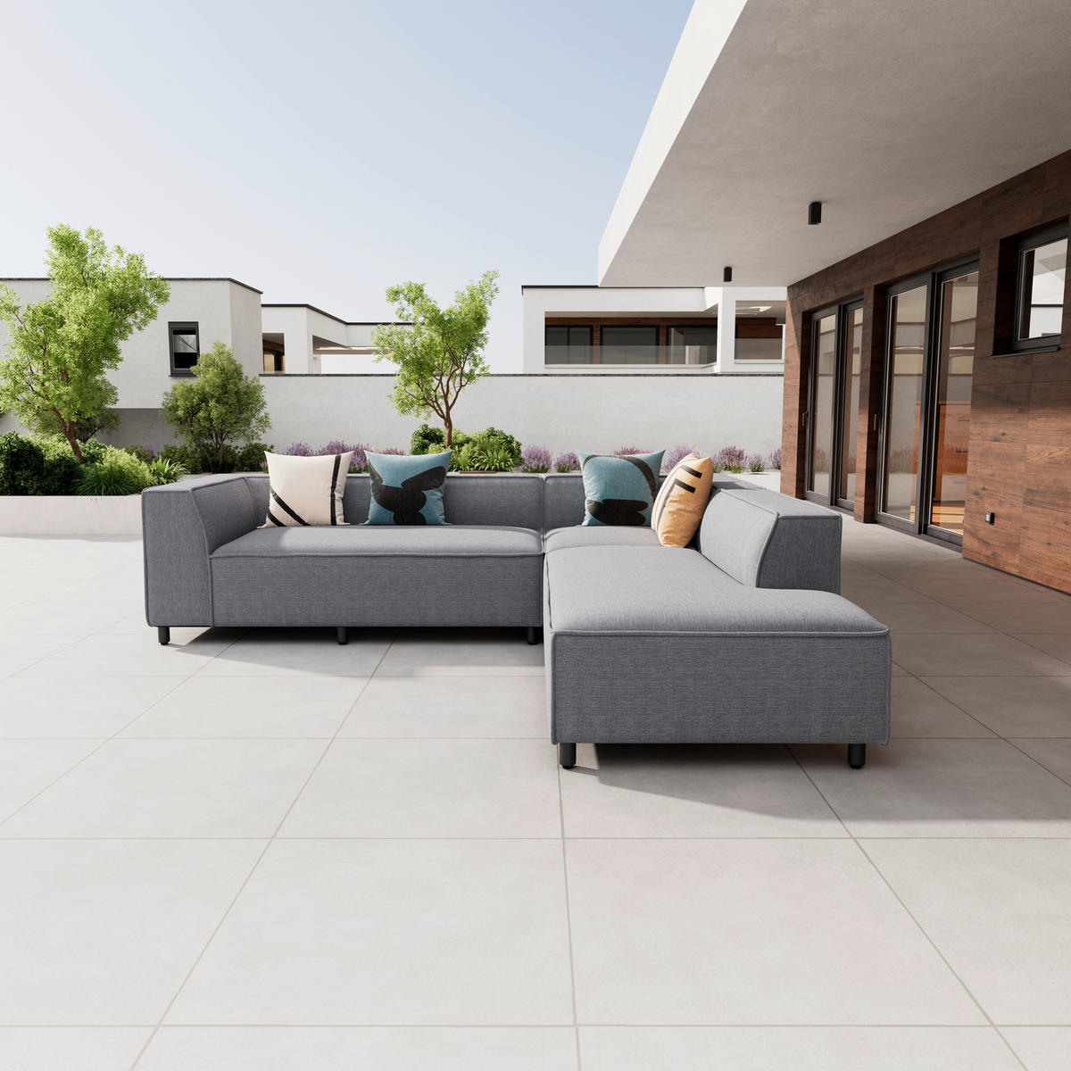 Outdoorsofa 268/69/238 cm Stahl  - Dunkelgrau, MODERN, Textil/Metall (268/69/238cm) - Ambia Garden